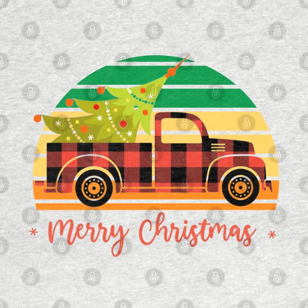 Merry Christmas Truck Tree Red Plaid by Holly ship